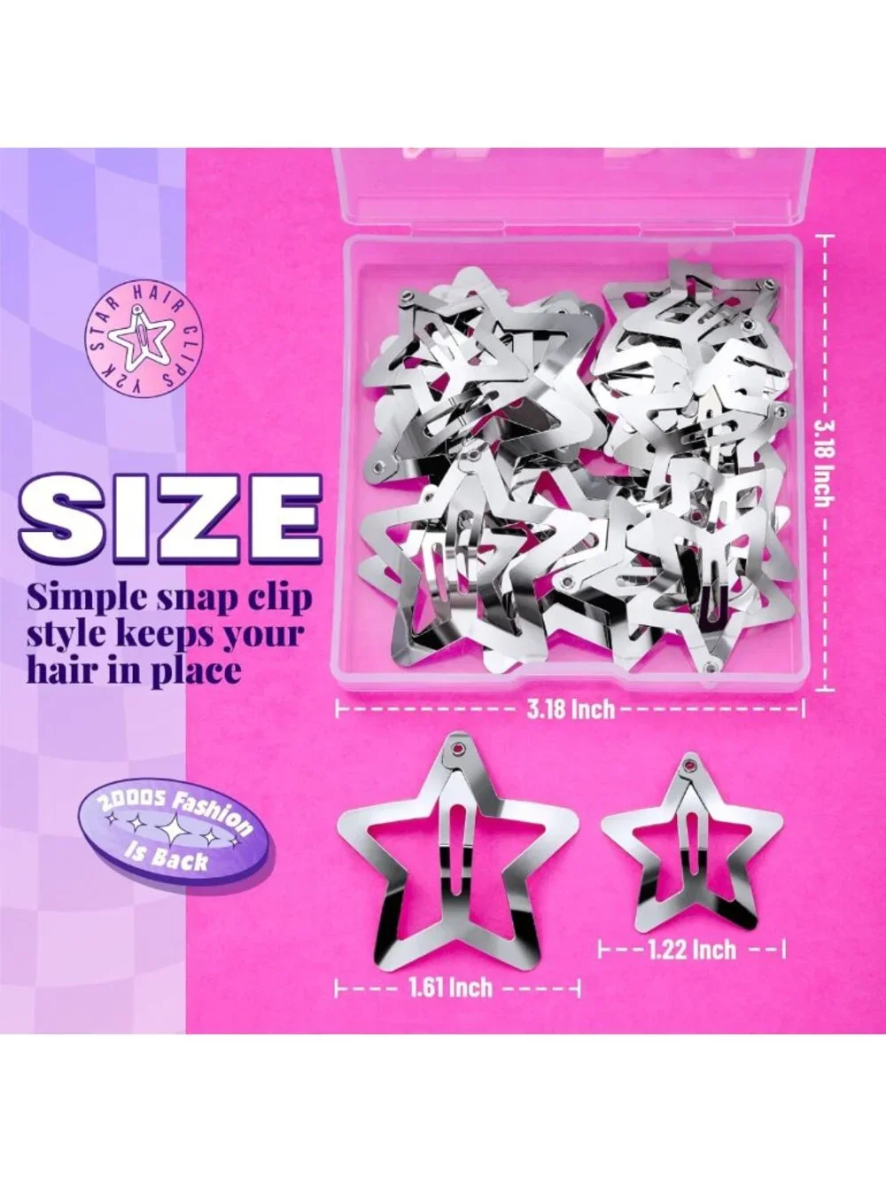 20 Pcs Y2K Hair Clips & Barrettes Set - Silver Non-Slip Snap Hair Accessories